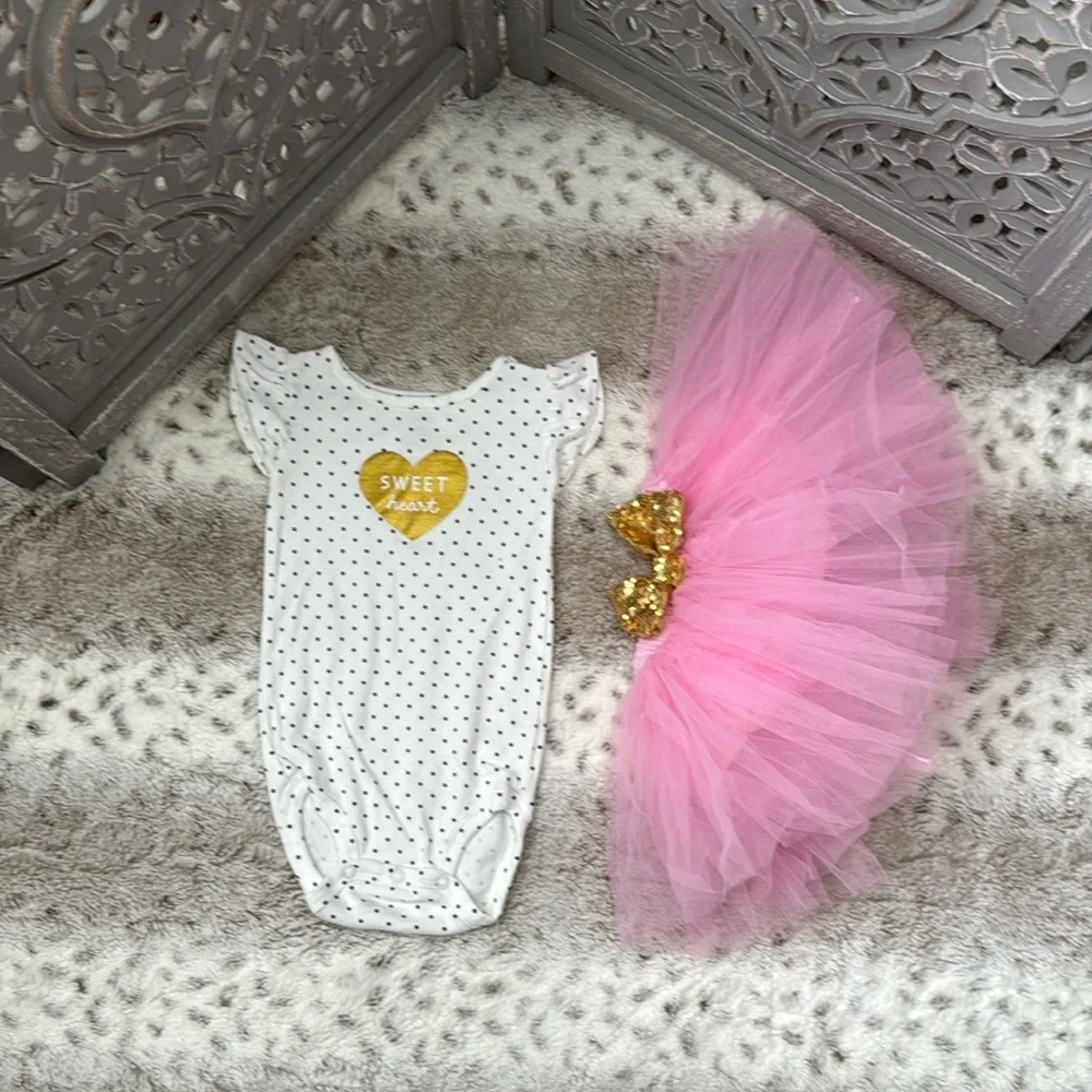 Carter’s sweet heart polka dot onesie pink tutu set girls 18 months princess